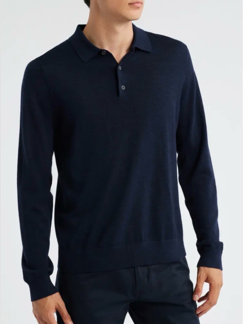 VINCE - Merino Wool - Men's Long-Sleeve Navy Polo Sweater
